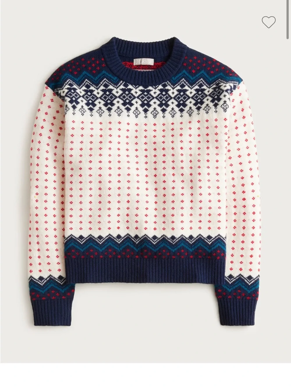 J.Crew Fair Isle Lambswool Nordic Sweater Cream Navy Red Size Small